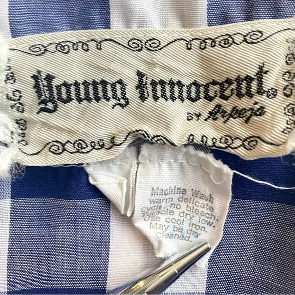 Vintage 70s Blue Gingham Maxi Dress White Checkered Prairie Dress Plaid Long - Picture 14 of 14